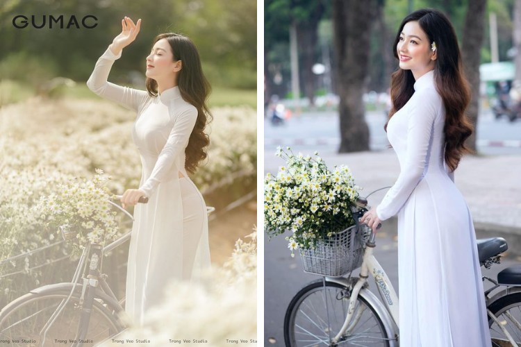 Tạo dáng chụp ảnh áo dài ngồi xe đạp Tạo dáng chụp ảnh áo dài ngồi xe đạp