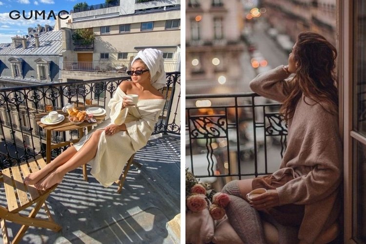 Tạo dáng chụp ngồi trên ban công Tạo dáng chụp ngồi trên ban công