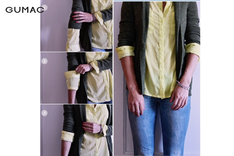 Cách điệu tay áo sơ mi cùng áo Cardigan Cách điệu tay áo sơ mi cùng áo Cardigan