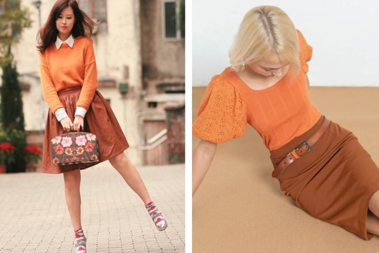 Chân váy nâu phối áo màu gì Chân váy nâu phối áo màu gì