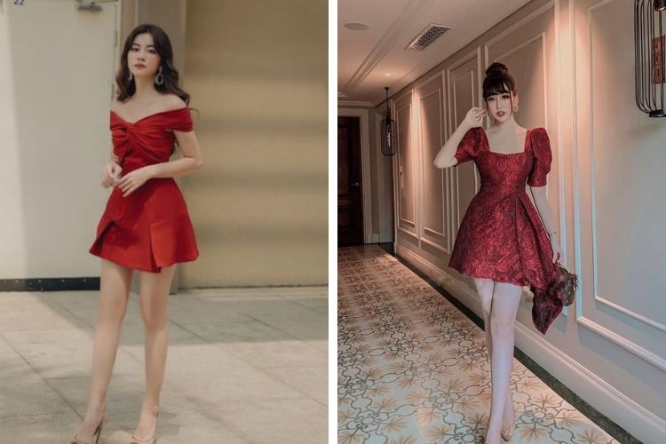 Phối đầm đỏ với giày ánh kim Phối đầm đỏ với giày ánh kim