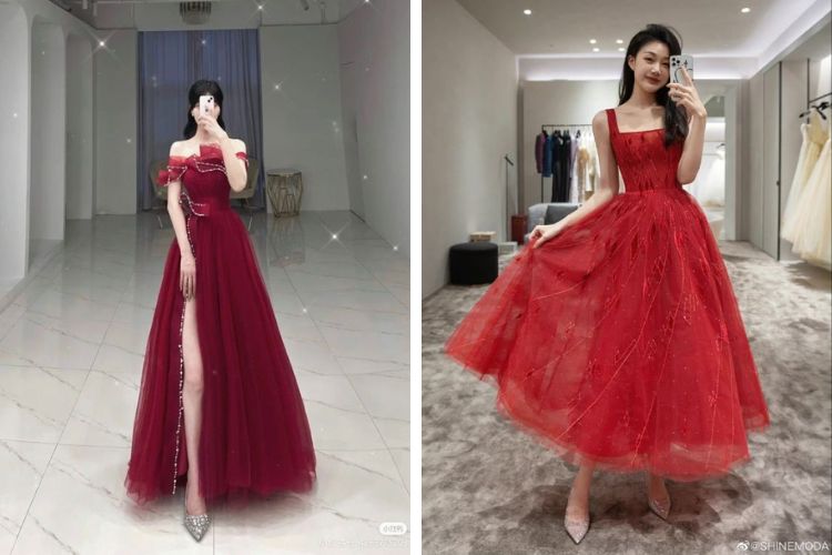 Phối đầm đỏ với màu ánh kim Phối đầm đỏ với màu ánh kim