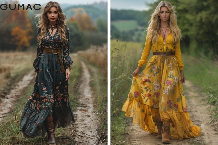vay dam boho co hoa tiet noi bat