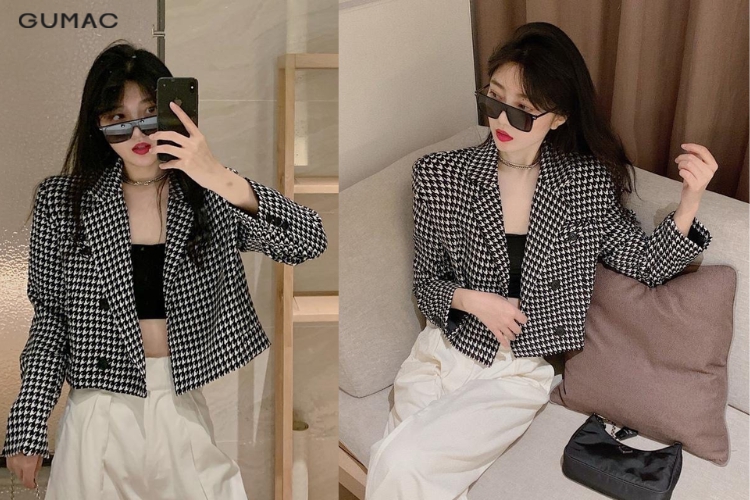 Set đồ vest họa tiết houndstooth Set đồ vest họa tiết houndstooth