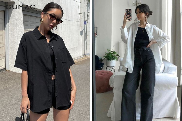 Xem áo sơ mi như 1 chiếc cardigan phối với áo thun nữ Xem áo sơ mi như 1 chiếc cardigan phối với áo thun nữ