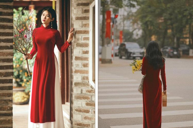 mẫu áo dài đỏ trơn mẫu áo dài đỏ trơn