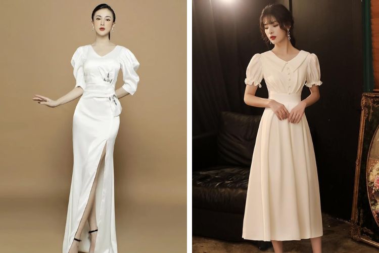 Đầm dạ hội sang trọng cổ sen, tay phồng Đầm dạ hội sang trọng cổ sen, tay phồng