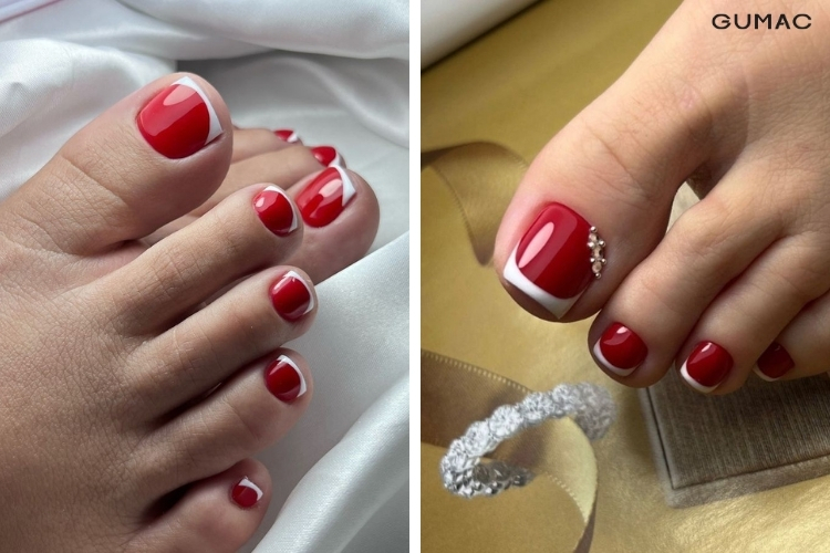 mau nail chan mau do dau mong trang