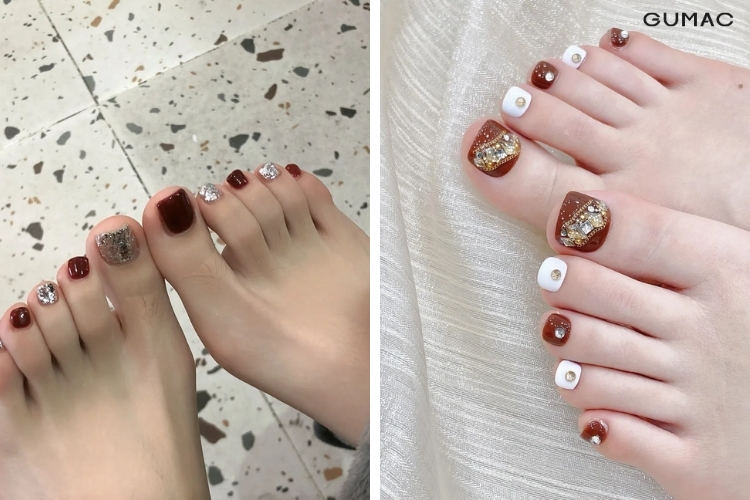 mau nail chan do ve hoa tiet bac vang