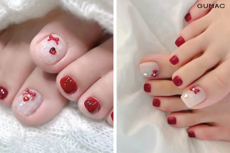mau nail chan dinh da mau do