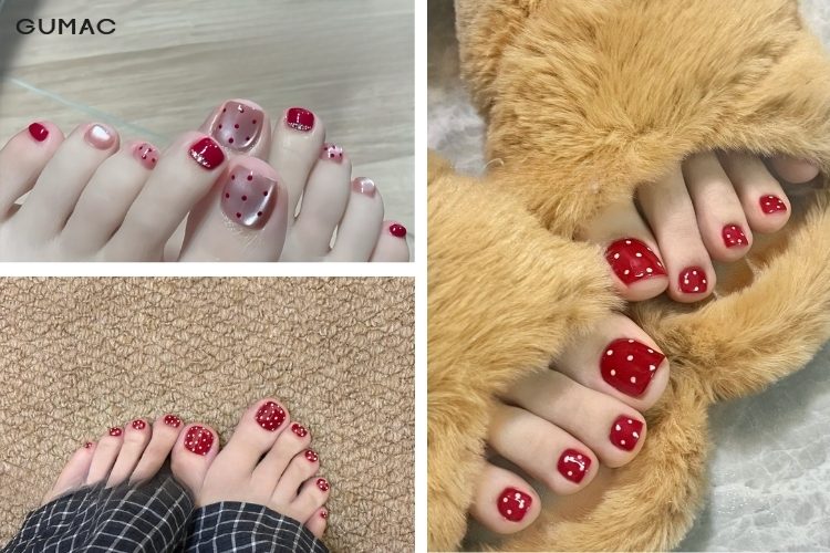 mau nail chan do ve hoa tiet cham bi