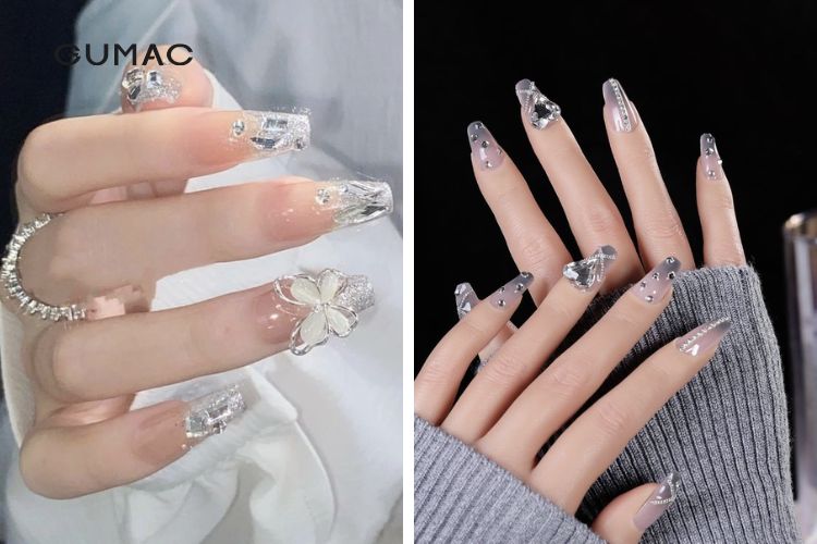 Kiểu nail đính đá sang chảnh cho móng dài Kiểu nail đính đá sang chảnh cho móng dài