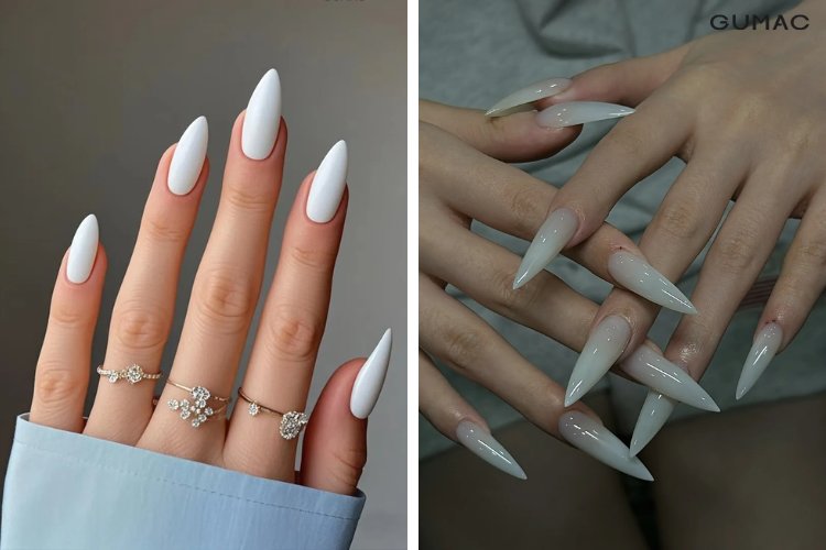 Mau nail mong nhon don gian mau trang