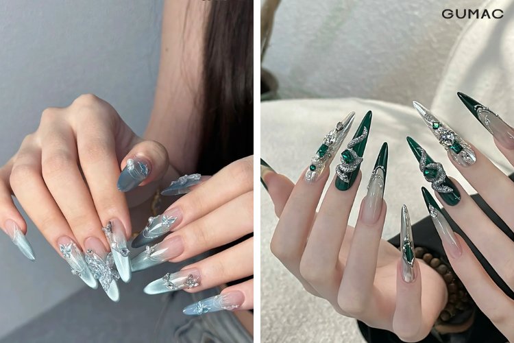 mau nail nhon don gian dep xanh tuoi mat