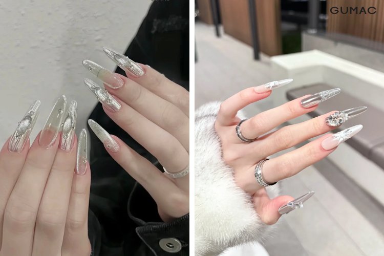 Mau nail nhon sang chanh mau bach kim