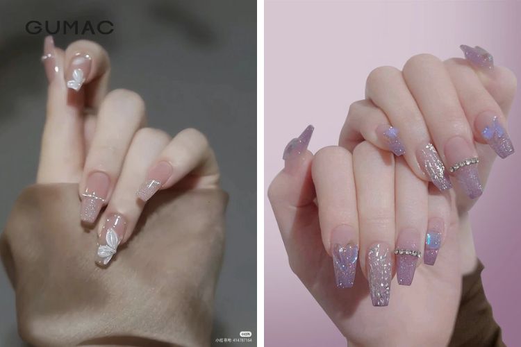 Mẫu nail sơn thạch đơn giản ánh nhũ Mẫu nail sơn thạch đơn giản ánh nhũ