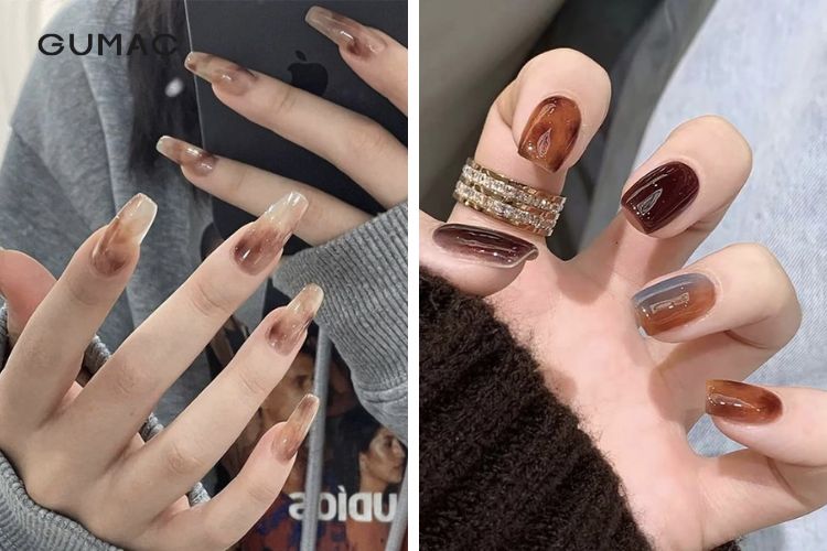 Nail sơn thạch màu nâu cá tính Nail sơn thạch màu nâu cá tính