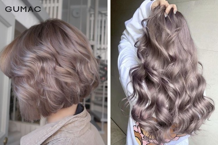 Tóc xoăn sóng hippie nhuộm xám khói Tóc xoăn sóng hippie nhuộm xám khói