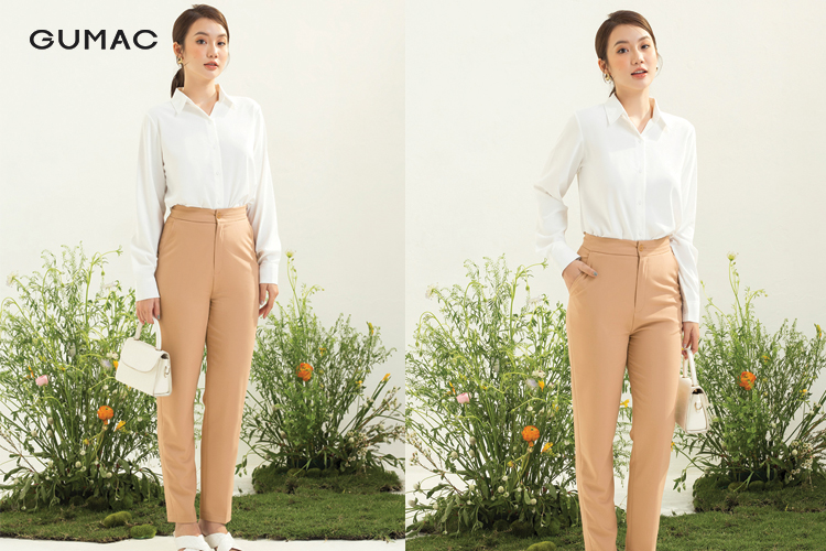 Quần màu nude mix sơ mi công sở Quần màu nude mix sơ mi công sở