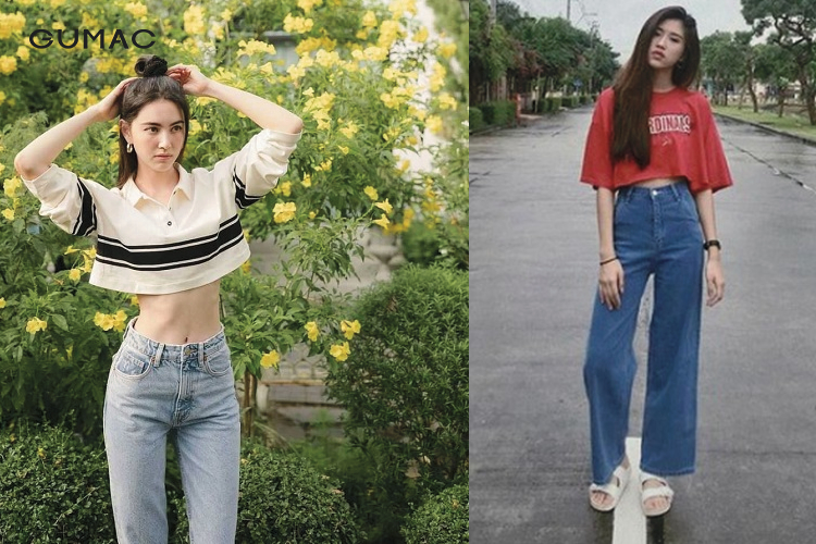 Mix áo croptop form rộng với quần cạp cao Mix ao croptop form rong voi quan cap cao