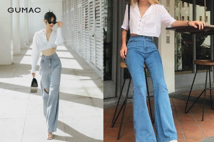 Mặc áo sơ mi croptop form rộng với quần jeans ống rộng đẹp mix ao croptop tay dai form rong voi quan jeans ong rong dep