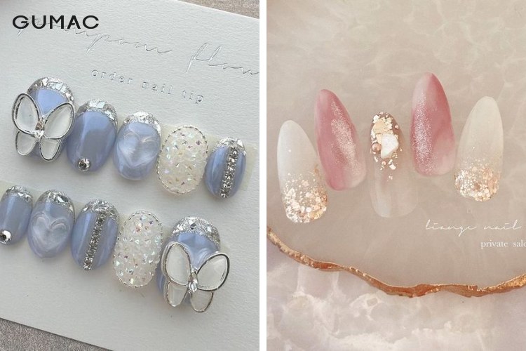 Móng tay giả đính đá kim tuyến nhũ Móng tay giả đính đá kim tuyến nhũ