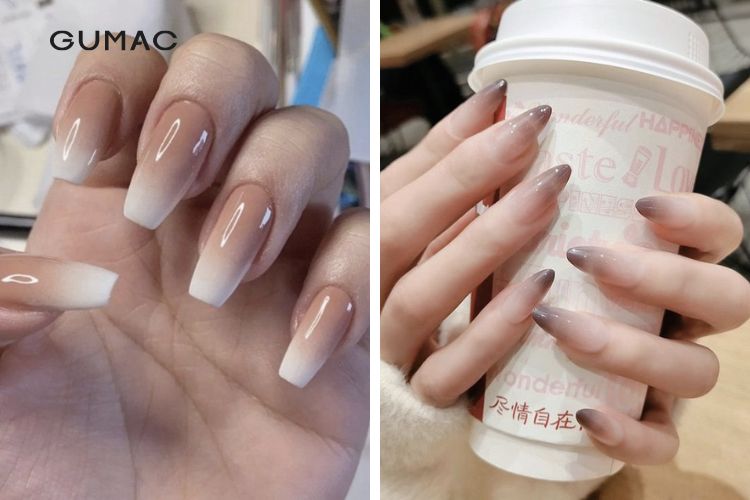Các mẫu nail nâu sữa ombre Hàn Quốc Các mẫu nail nâu sữa ombre Hàn Quốc