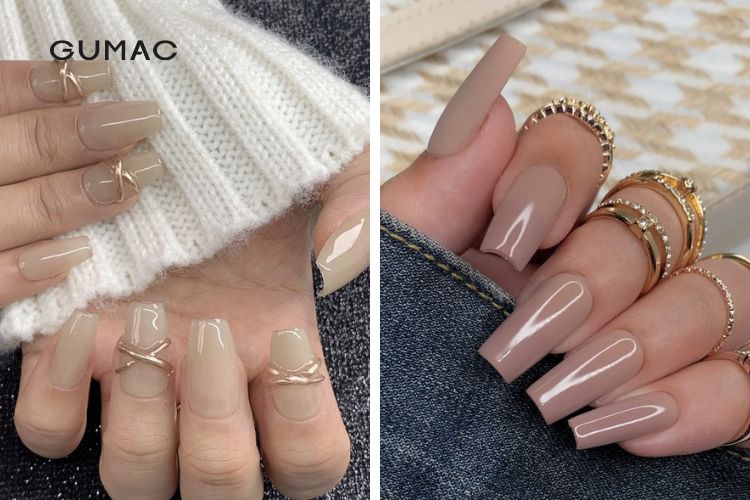 Kiểu nail màu nâu sữa sơn thạch đơn giản Kiểu nail màu nâu sữa sơn thạch đơn giản