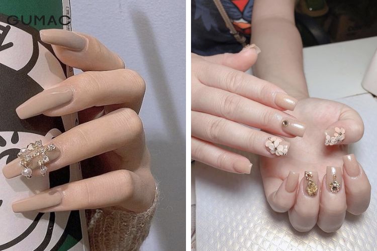 Mẫu nail màu nâu sữa đính đá sang chảnh Mẫu nail màu nâu sữa đính đá sang chảnh