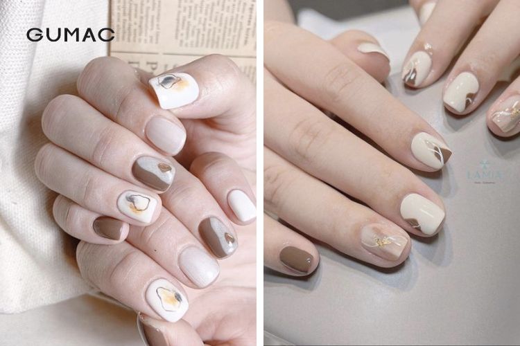 Những kiểu nail màu nâu sữa hoạ tiết dễ thương Những kiểu nail màu nâu sữa hoạ tiết dễ thương