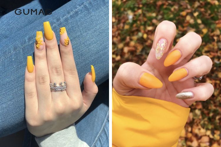 Các mẫu nail vàng cam bắt mắt Các mẫu nail vàng cam bắt mắt