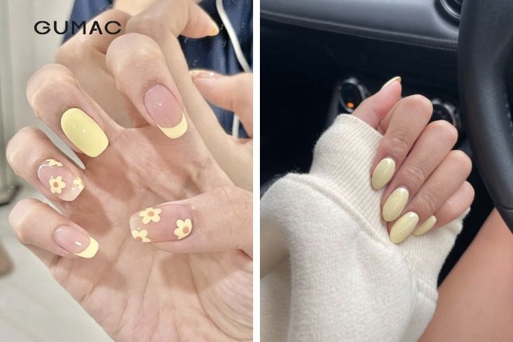 Kiểu nail màu vàng nhạt tối giản Kiểu nail màu vàng nhạt tối giản