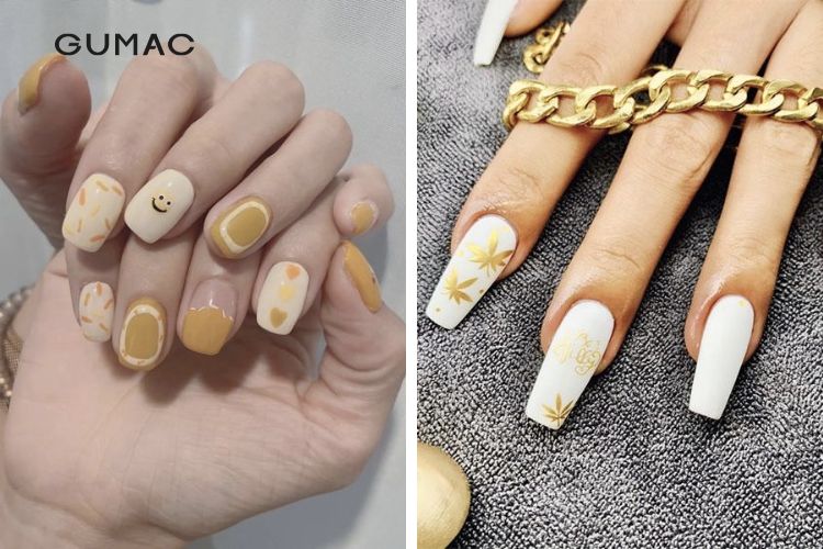 Mẫu nail vàng trắng thanh lịch Mẫu nail vàng trắng thanh lịch