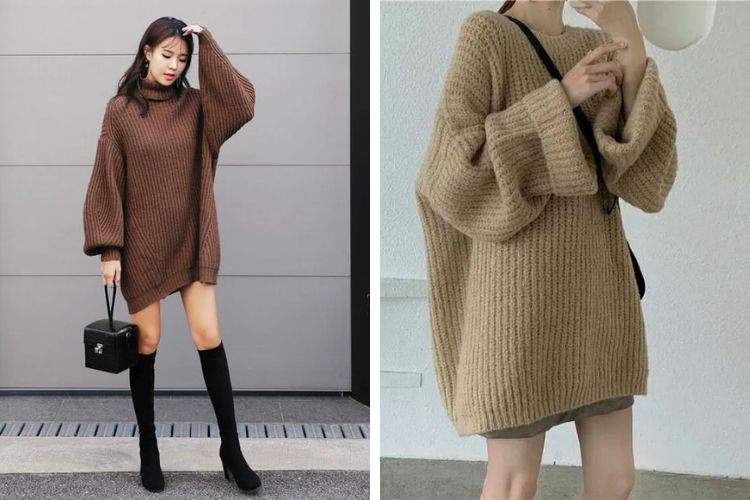 Áo form rộng, dài chất liệu len Áo form rộng, dài chất liệu len