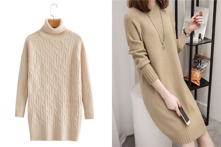 Kiểu áo len cổ lọ dáng dài Kiểu áo len cổ lọ dáng dài