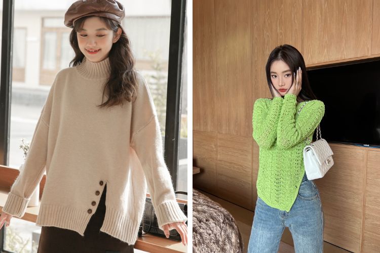 Kiểu áo len xẻ tà dáng dài quyến rũ Kiểu áo len xẻ tà dáng dài quyến rũ