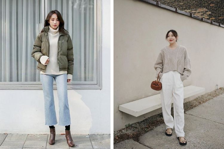 Quần jean kết hợp áo len dài Quần jean kết hợp áo len dài