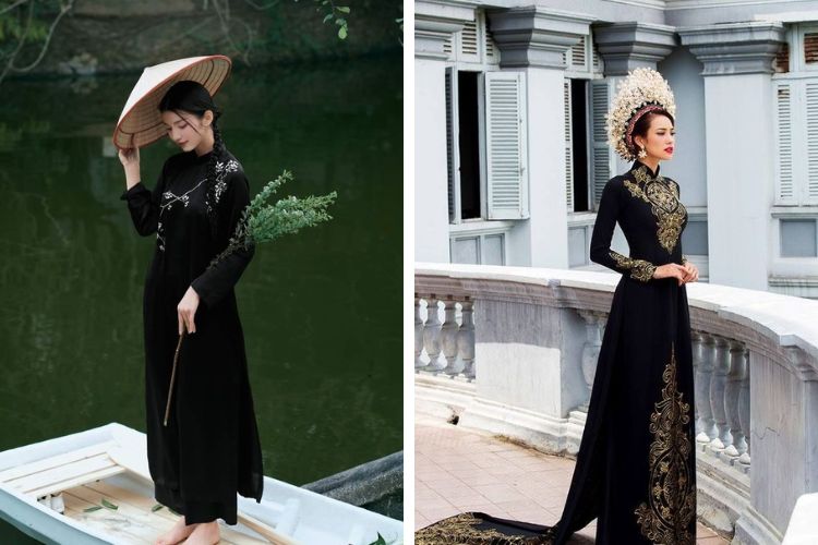 áo dài màu đen đẹp sang trọng có hoa văn áo dài màu đen đẹp sang trọng có hoa văn
