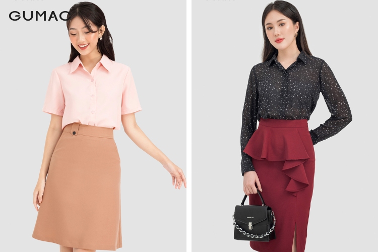 Cách phối áo sơ mi đi tiệc với chân váy nữ tính cach phoi ao so mi di tiec voi chan vay nu tinh