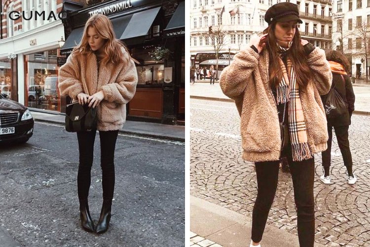 Kết hợp áo khoác lông và quần legging năng động Kết hợp áo khoác lông và quần legging năng động