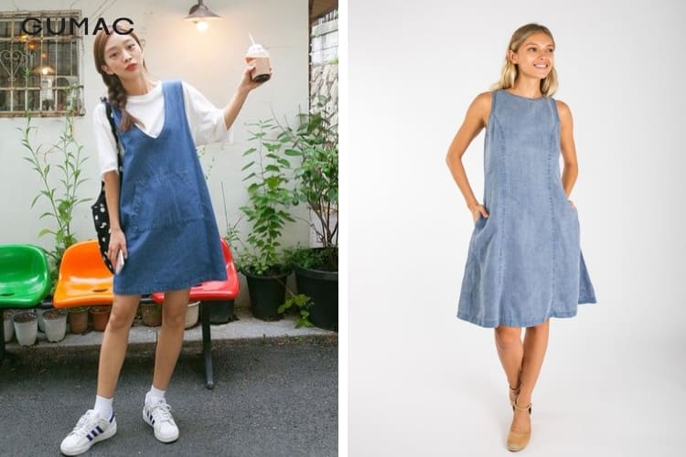 Cách phối đồ cho người béo chân to với đầm Denim đuôi cá Cách phối đồ cho người béo chân to với đầm Denim đuôi cá