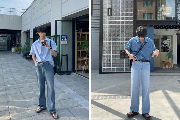 Áo sơ mi phối cùng quần jeans Áo sơ mi phối cùng quần jeans