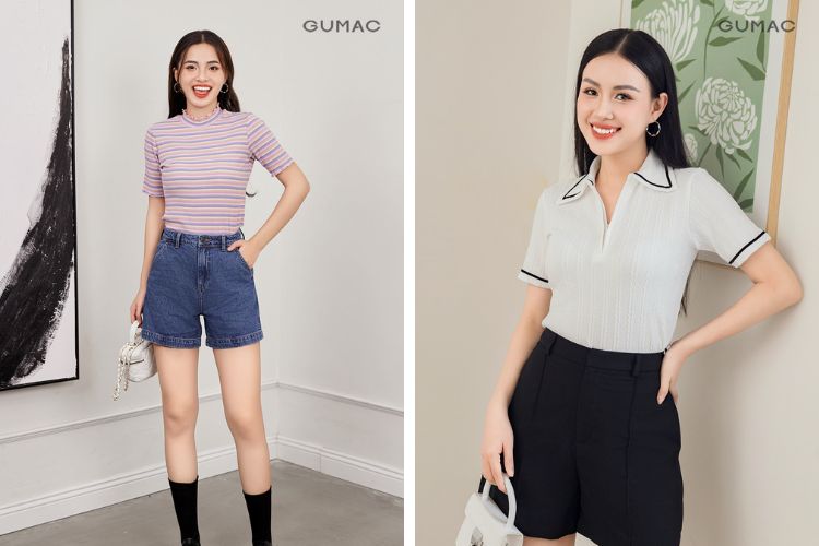 Phối áo thun với quần short Phối áo thun với quần short