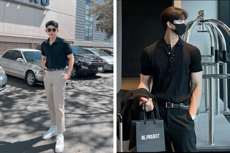 Quần tây phối với áo polo Quần tây phối với áo polo