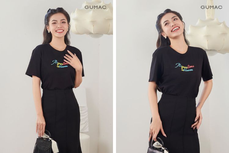 Áo phông phối cùng chân váy chữ A Áo phông phối cùng chân váy chữ A