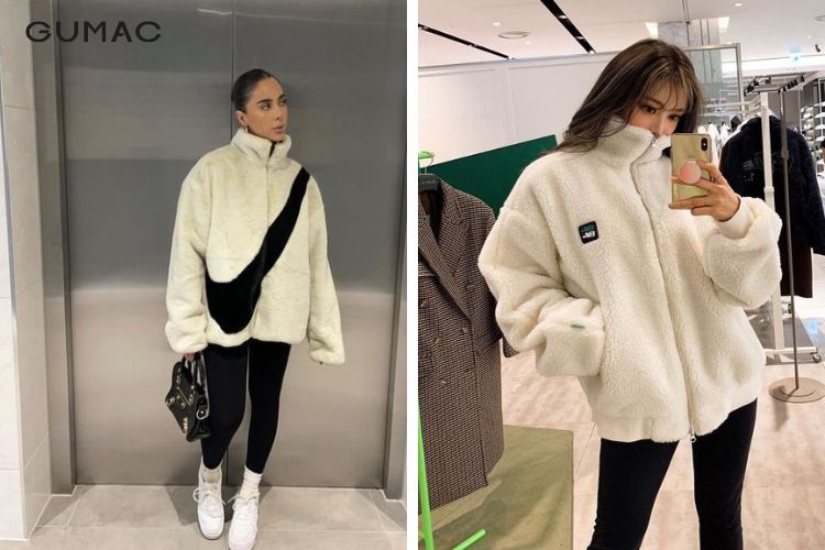 Mix chiếc áo khoác lông cừu cùng với quần legging Mix chiếc áo khoác lông cừu cùng với quần legging