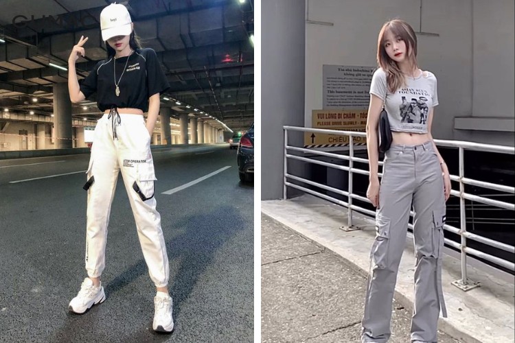 Phong cách áo croptop tay ngắn và quần jogger Phong cách áo croptop tay ngắn và quần jogger