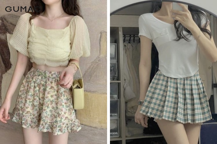 Diện chân váy chữ A và áo croptop tay ngắn trẻ trung Diện chân váy chữ A và áo croptop tay ngắn trẻ trung
