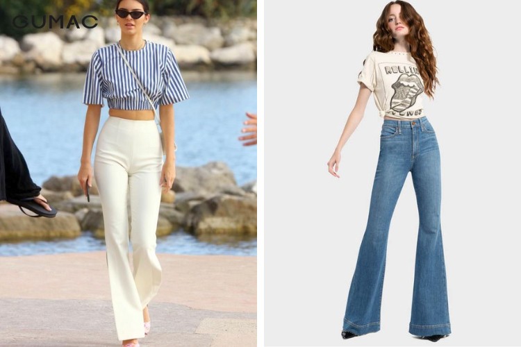 Mặc áo croptop tay ngắn cùng quần ống loe phong cách Mặc áo croptop tay ngắn cùng quần ống loe phong cách