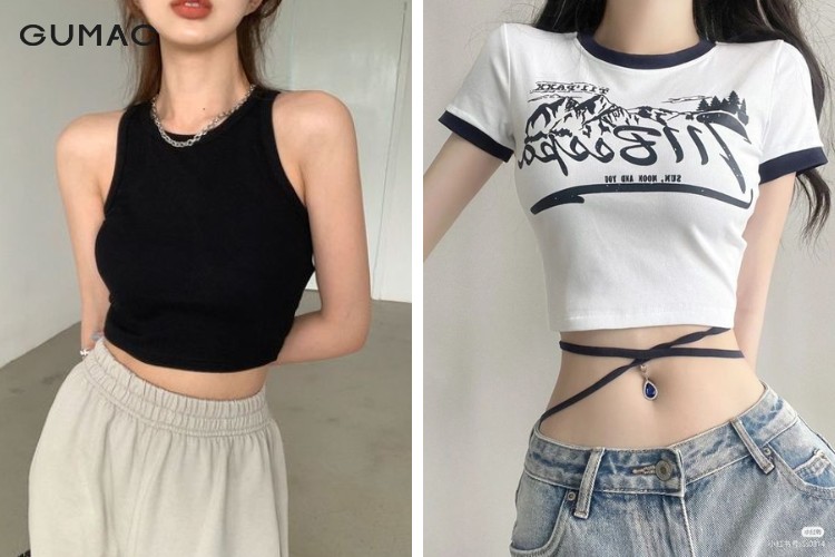 Áo croptop tay ngắn dáng ôm Áo croptop tay ngắn dáng ôm
